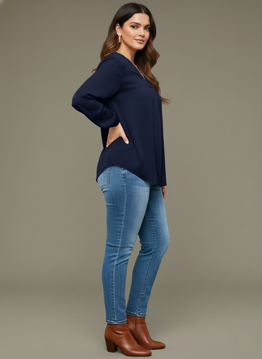 V Neck Lantern Sleeve Top New rb - Image 20