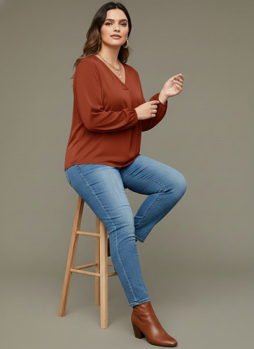 V Neck Lantern Sleeve Top New mn - Image 8