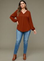 V Neck Lantern Sleeve Top New rb