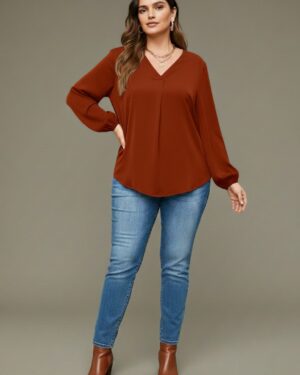 V Neck Lantern Sleeve Top New rb