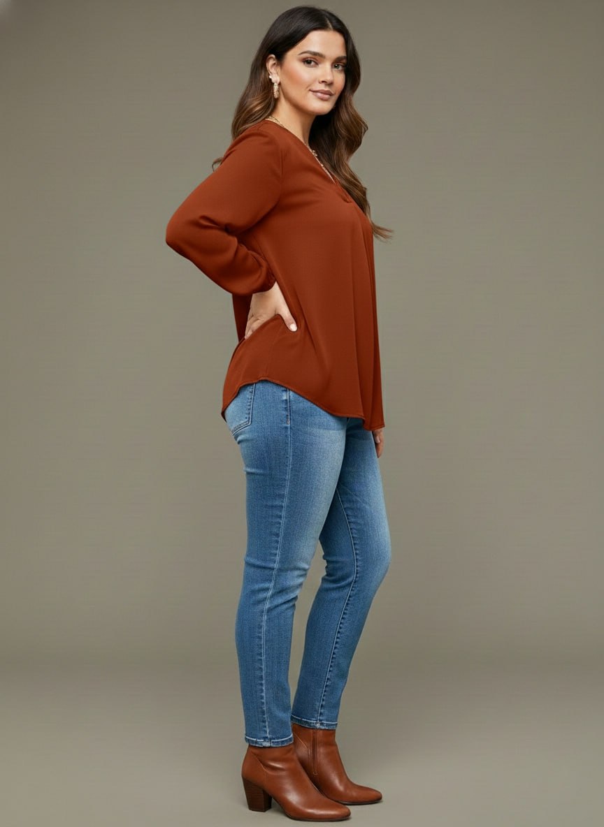 V Neck Lantern Sleeve Top New mn - Image 6