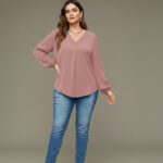 V Neck Lantern Sleeve Top New pn