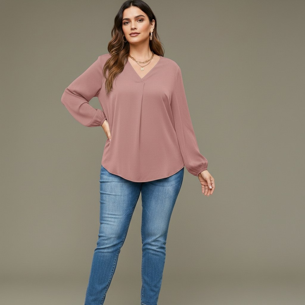 V Neck Lantern Sleeve Top New mn - Image 24