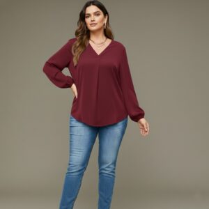 V Neck Lantern Sleeve Top New mn