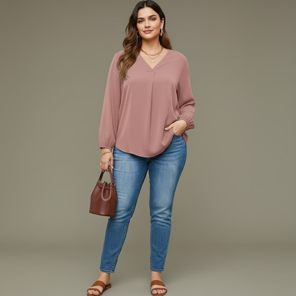 V Neck Lantern Sleeve Top New mn - Image 21