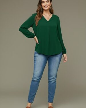 V Neck Lantern Sleeve Top New