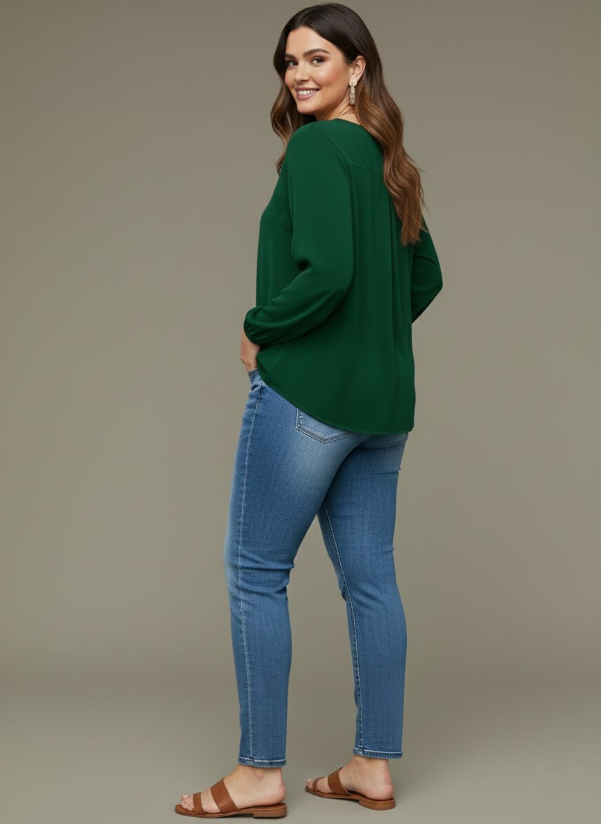 V Neck Lantern Sleeve Top New mn - Image 15