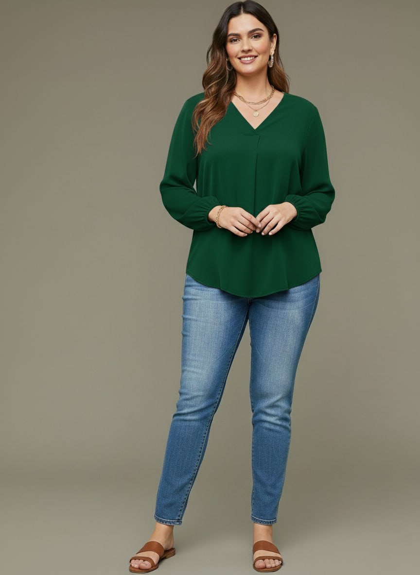 V Neck Lantern Sleeve Top New mn - Image 13