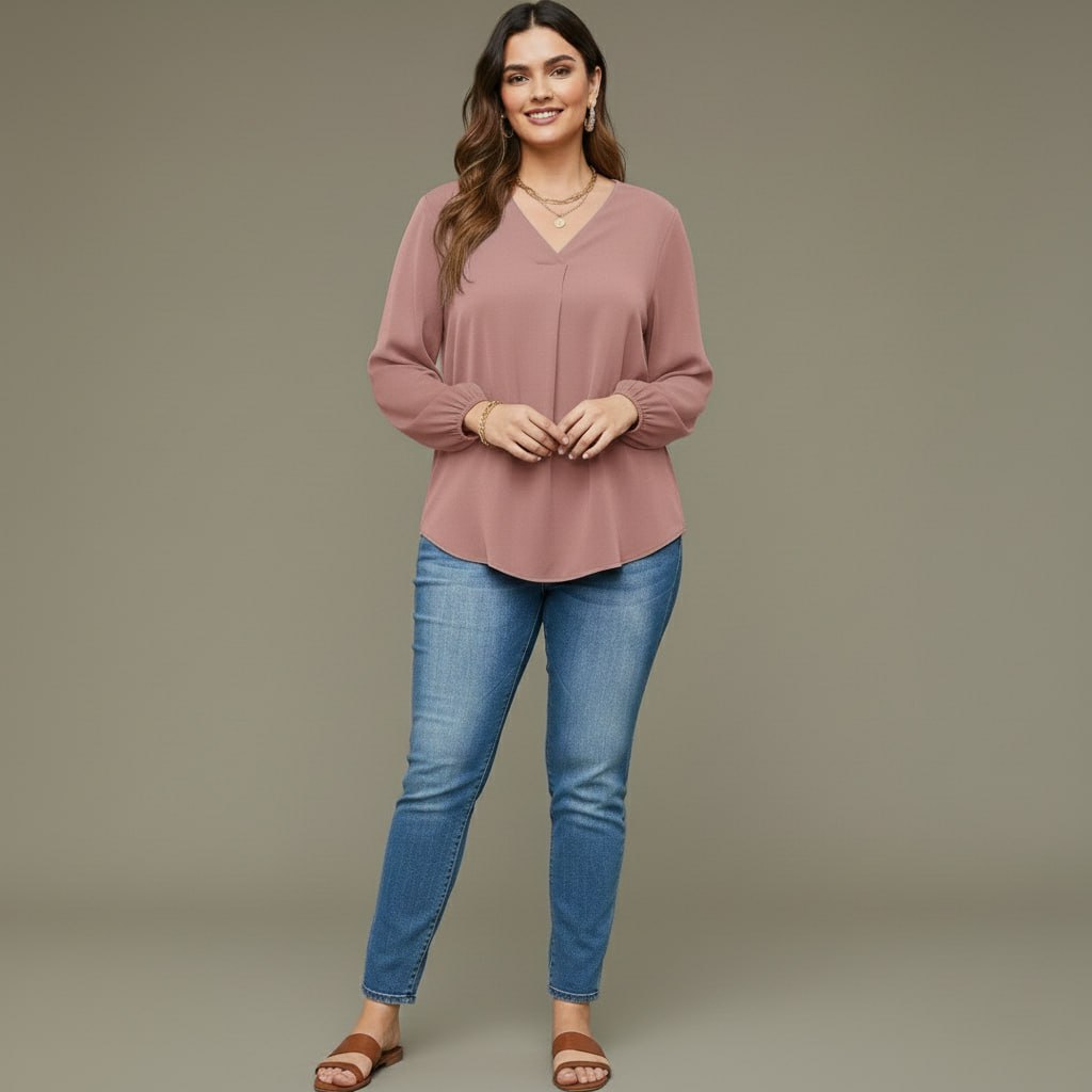 V Neck Lantern Sleeve Top New mn - Image 22