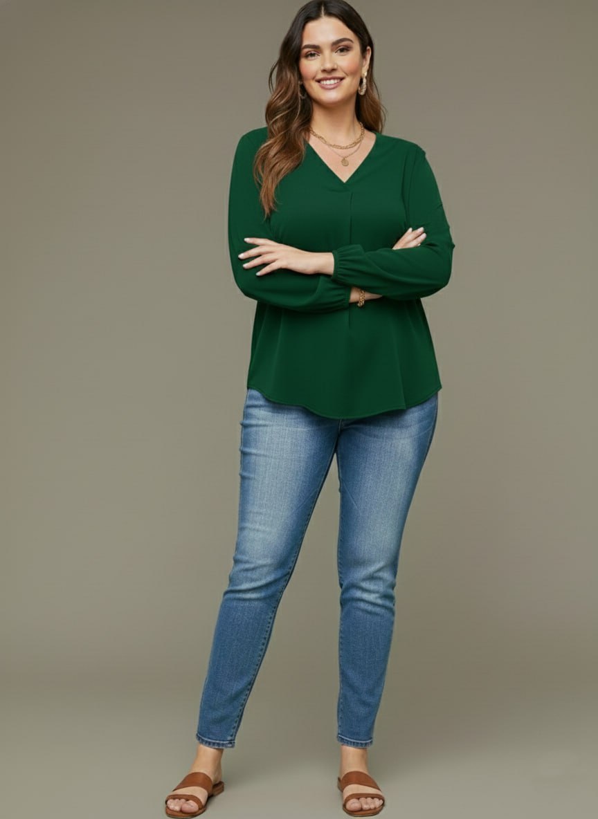 V Neck Lantern Sleeve Top New mn - Image 16