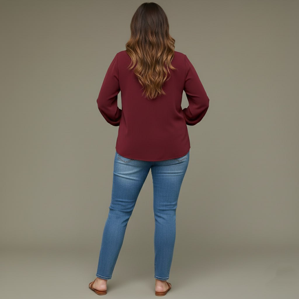 V Neck Lantern Sleeve Top New mn - Image 4