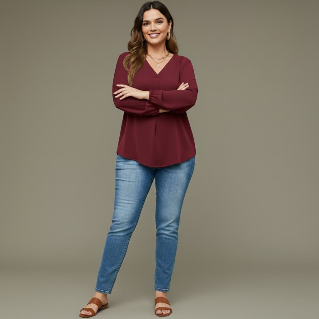 V Neck Lantern Sleeve Top New mn - Image 3