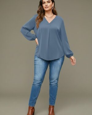 V Neck Lantern Sleeve Top New mn