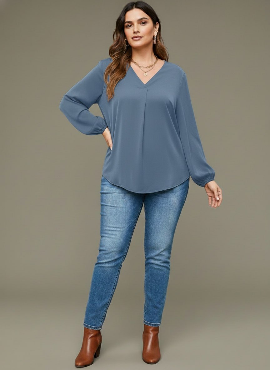 V Neck Lantern Sleeve Top New mn - Image 12