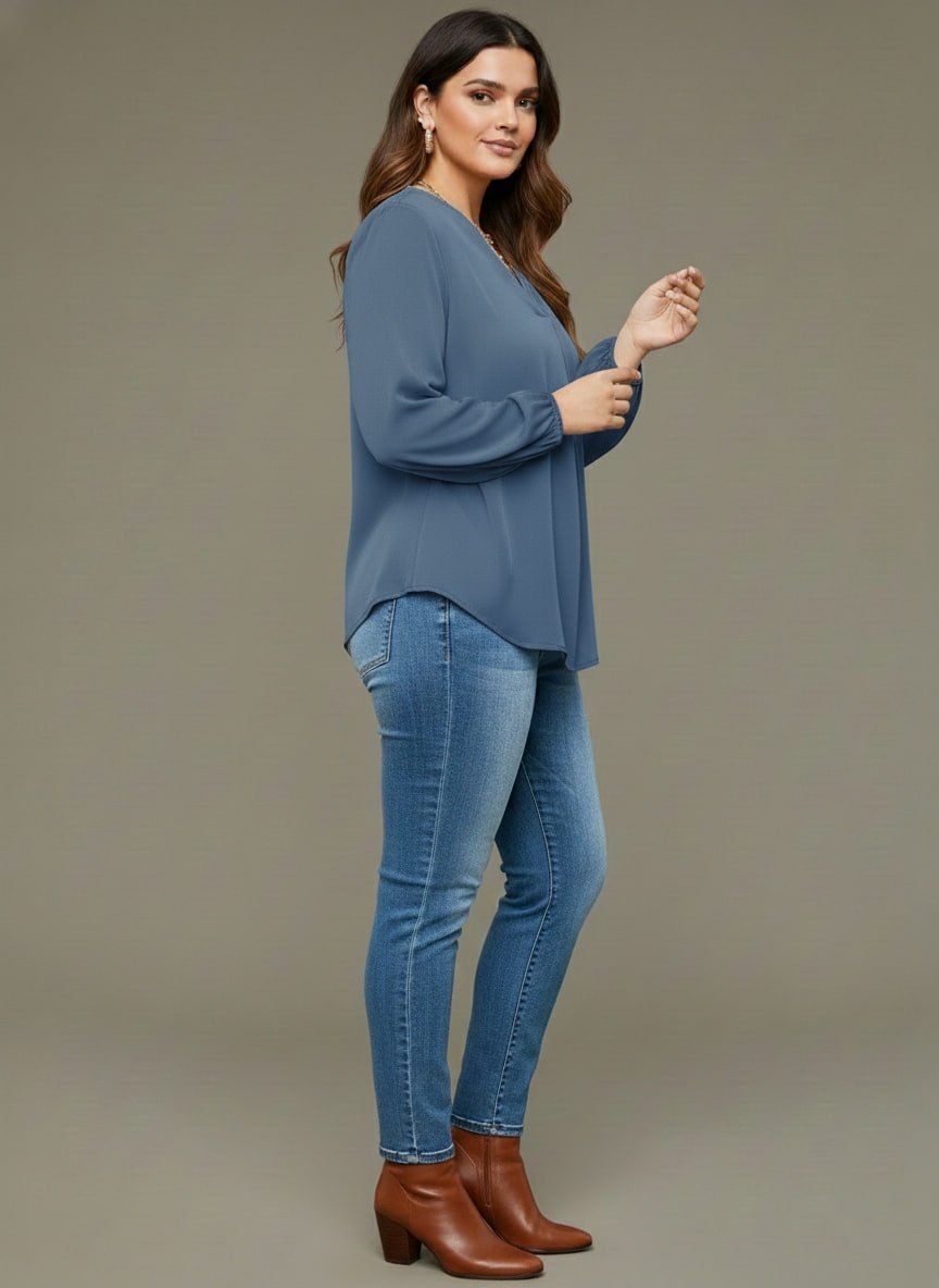 V Neck Lantern Sleeve Top New mn - Image 10