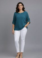 Round Neck Texture Fabric Top bl NEW