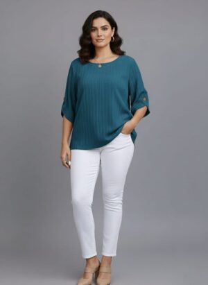 Round Neck Texture Fabric Top bl NEW