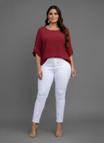 Round Neck Texture Fabric Top mr New