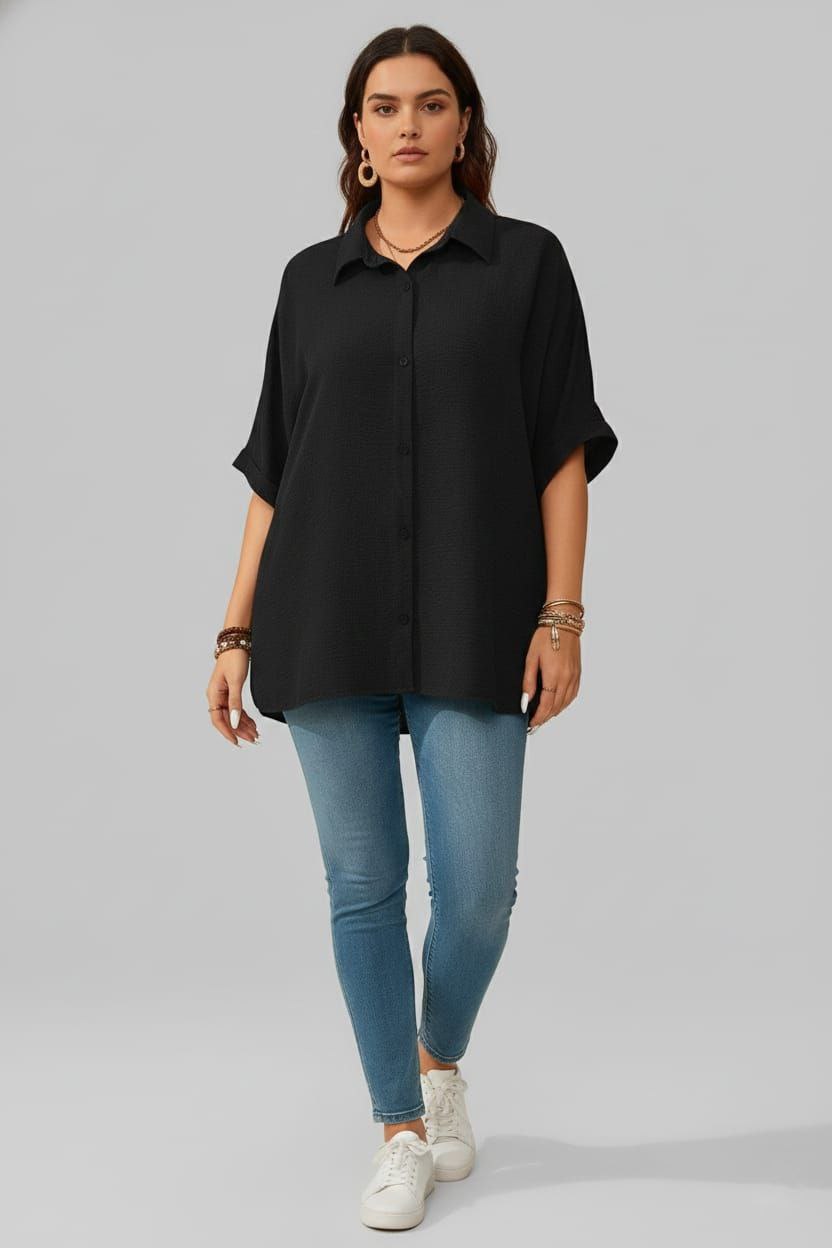 Lovshy Solid Color Batwing Sleeve Shirt Pn New - Image 10