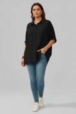 Lovshy Solid Color Batwing Sleeve Shirt bk New