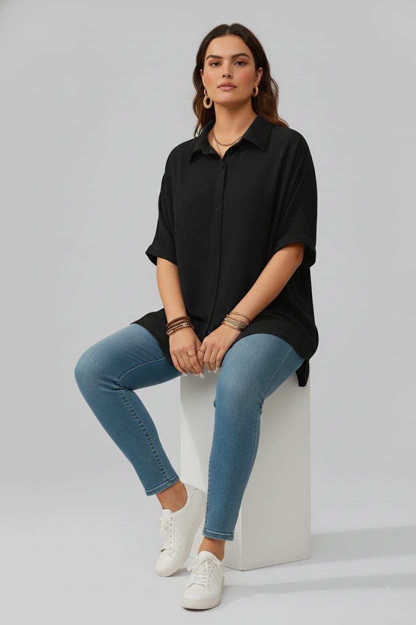 Lovshy Solid Color Batwing Sleeve Shirt Pn New - Image 14