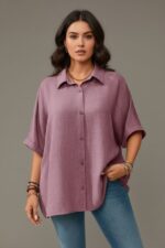 Lovshy Solid Color Batwing Sleeve Shirt Pn New