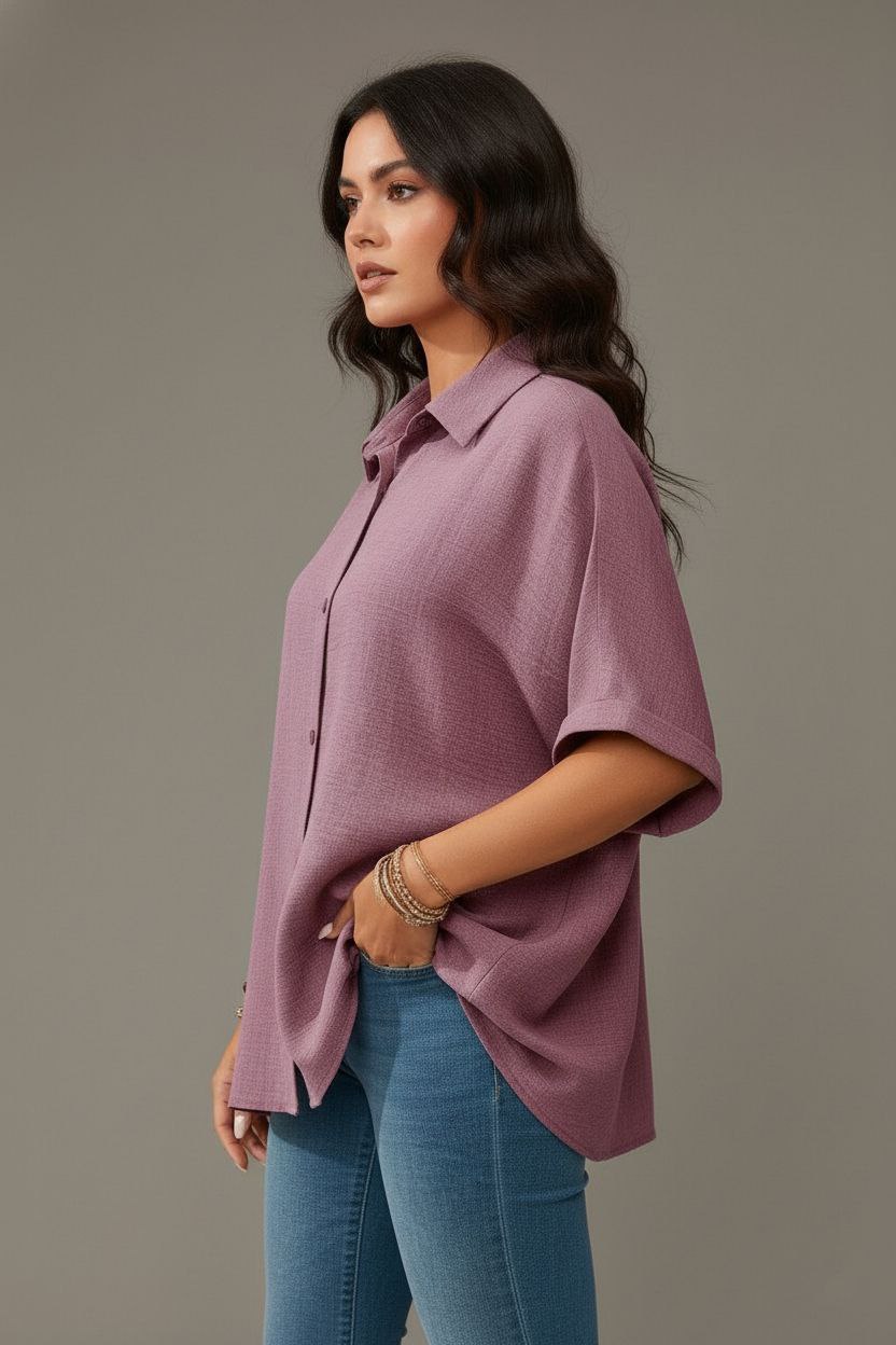 Lovshy Solid Color Batwing Sleeve Shirt Pn New - Image 5