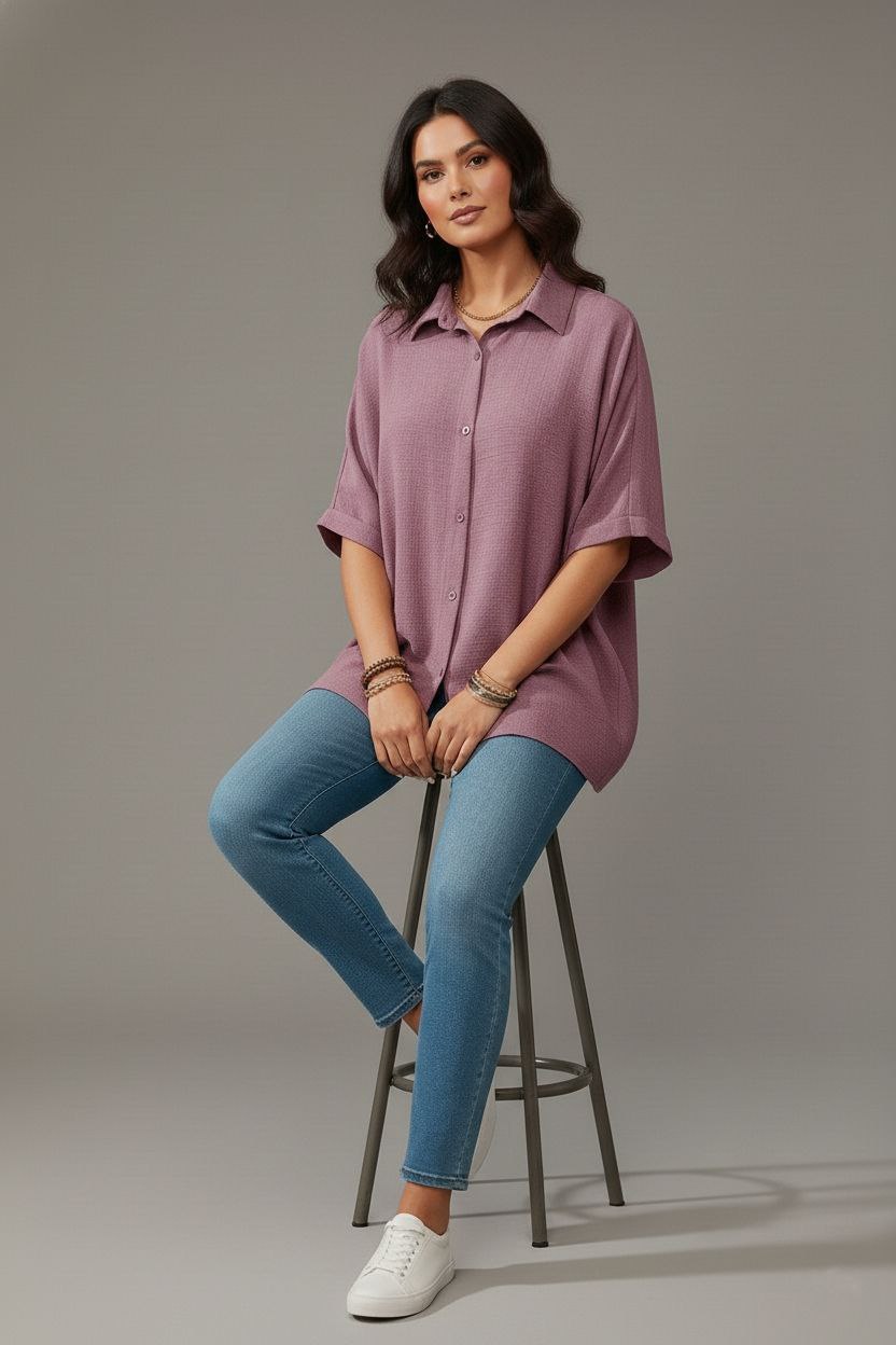 Lovshy Solid Color Batwing Sleeve Shirt Pn New - Image 3