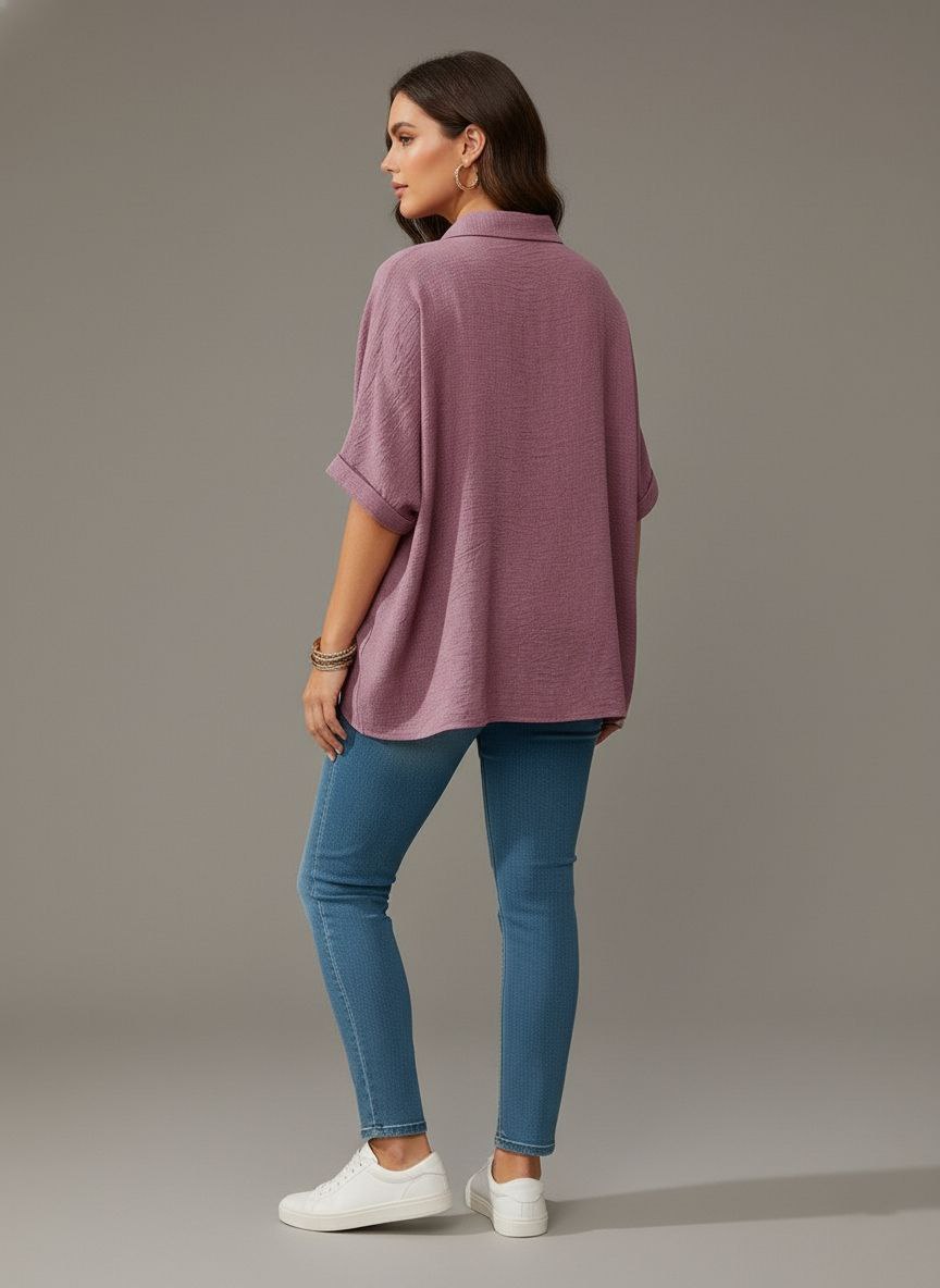Lovshy Solid Color Batwing Sleeve Shirt Pn New - Image 4