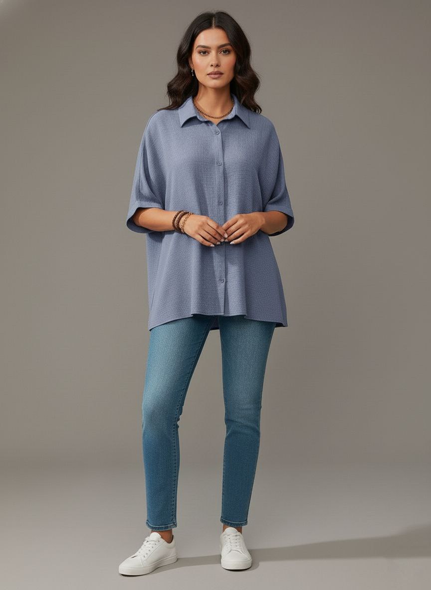 Lovshy Solid Color Batwing Sleeve Shirt Pn New - Image 6