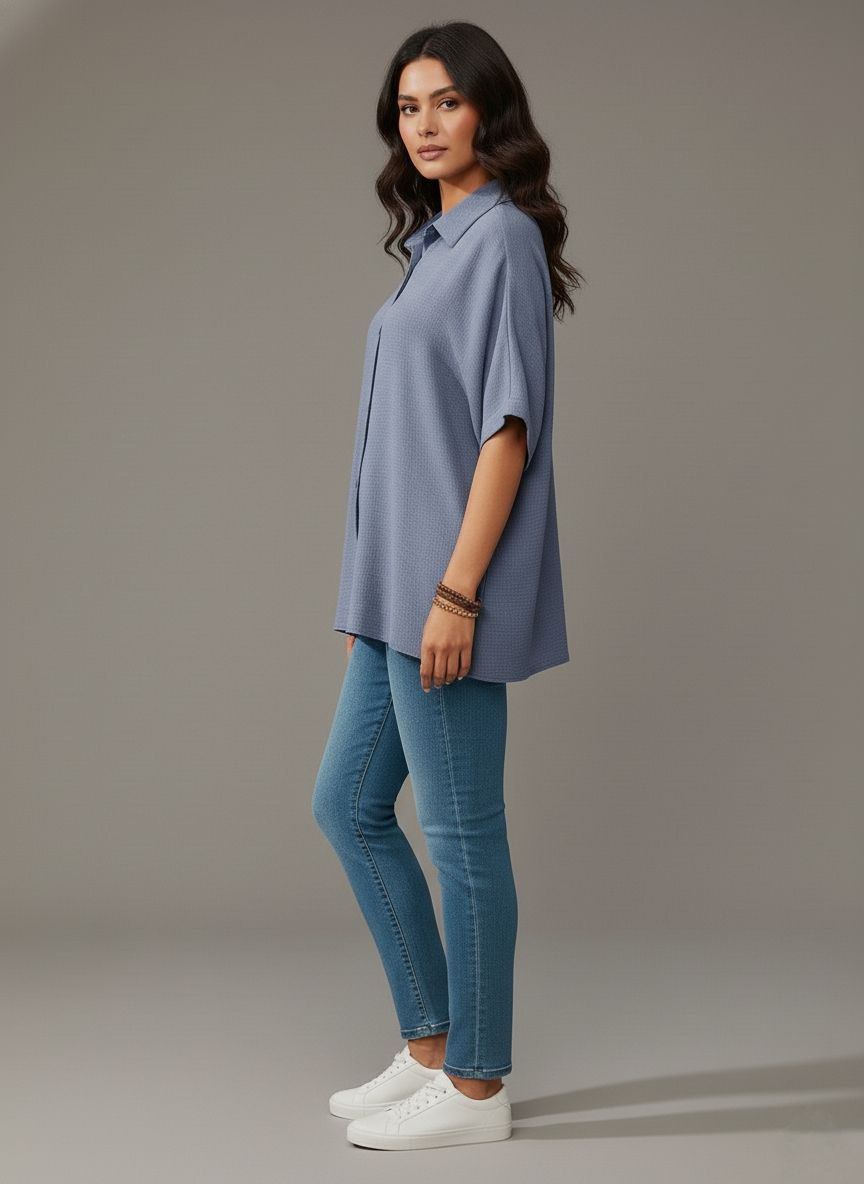 Lovshy Solid Color Batwing Sleeve Shirt Pn New - Image 8
