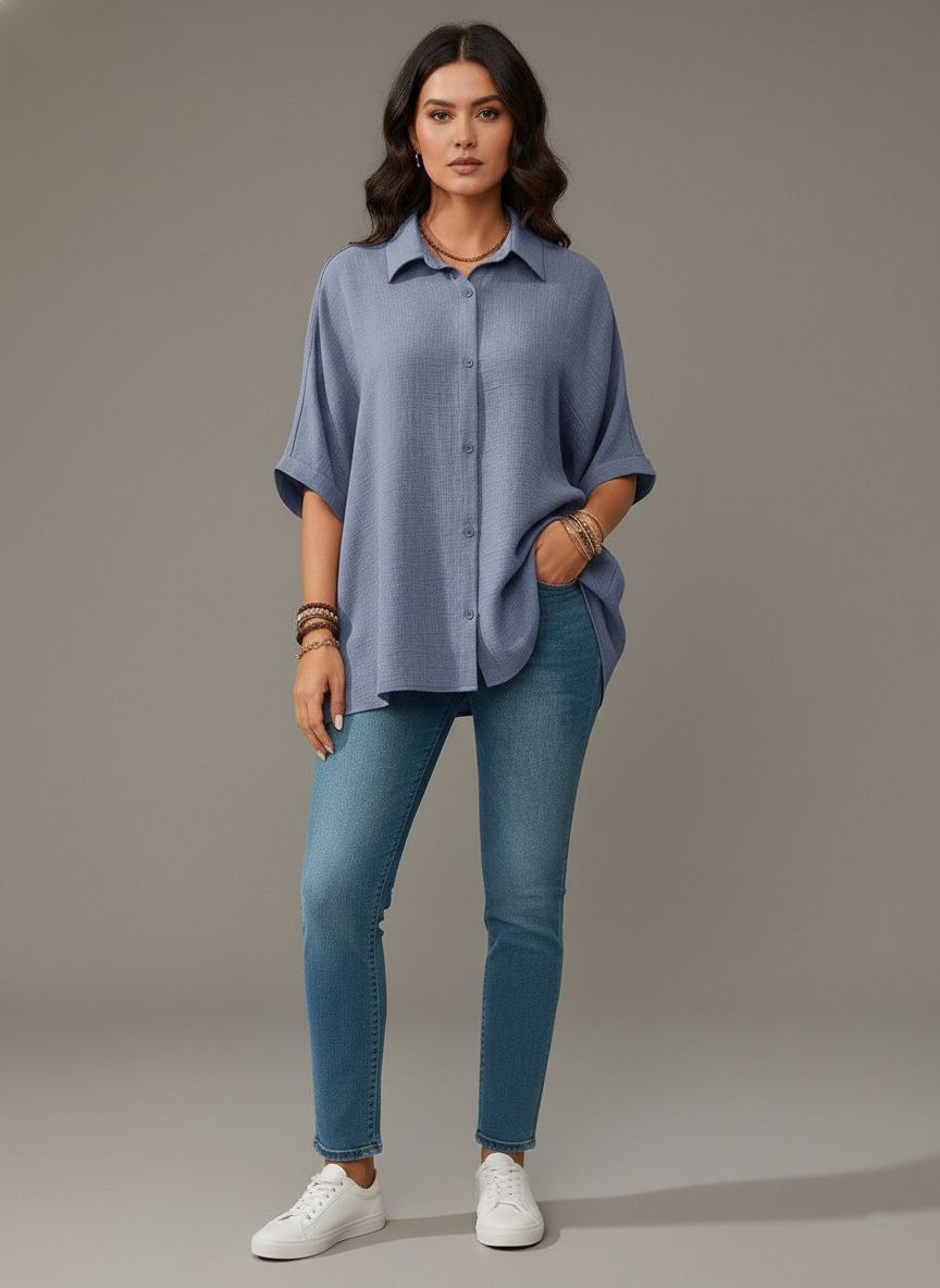 Lovshy Solid Color Batwing Sleeve Shirt Pn New - Image 9