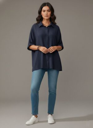 Lovshy Solid Color Batwing Sleeve Shirt nb New