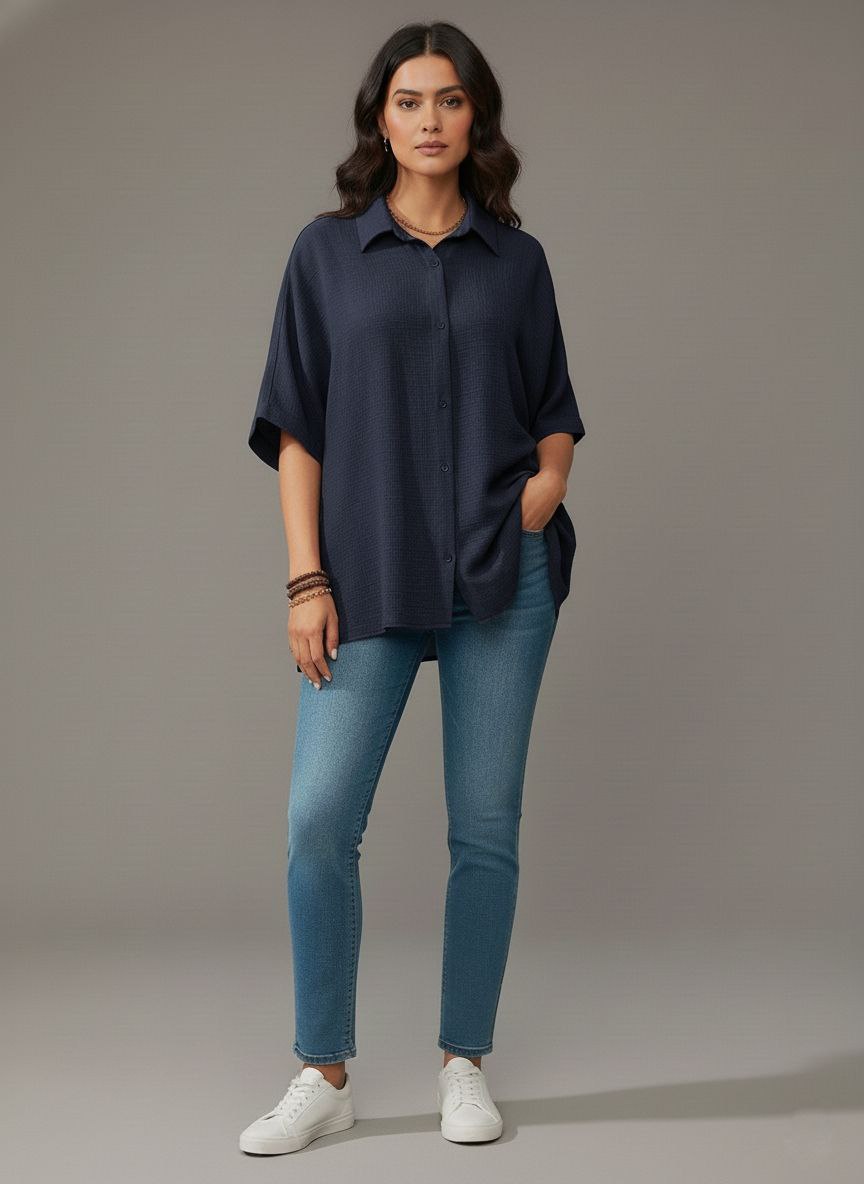 Lovshy Solid Color Batwing Sleeve Shirt Pn New - Image 28