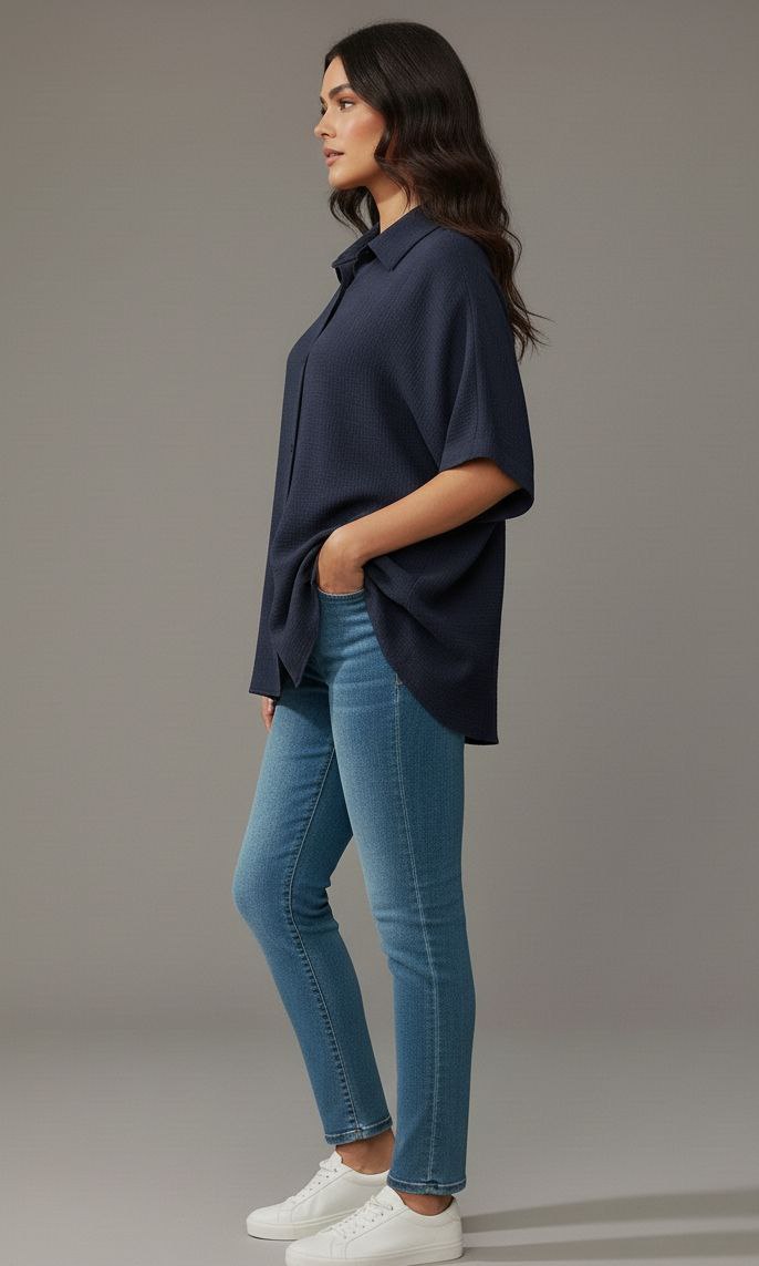 Lovshy Solid Color Batwing Sleeve Shirt Pn New - Image 25