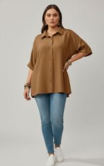Lovshy Solid Color Batwing Sleeve Shirt
