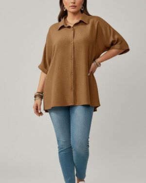 Lovshy Solid Color Batwing Sleeve Shirt