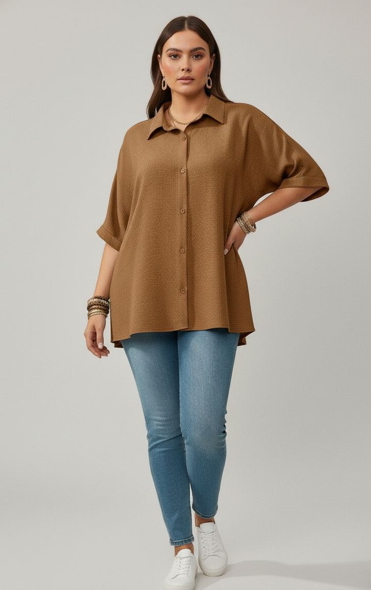Lovshy Solid Color Batwing Sleeve Shirt Pn New - Image 16
