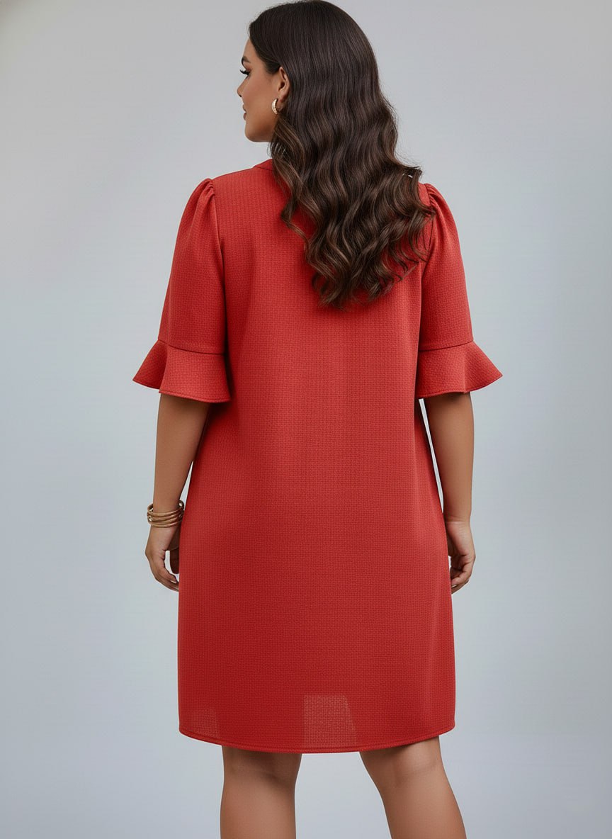 V-Neck Ruffle Short Sleeve Dress ow NEW - Image 16