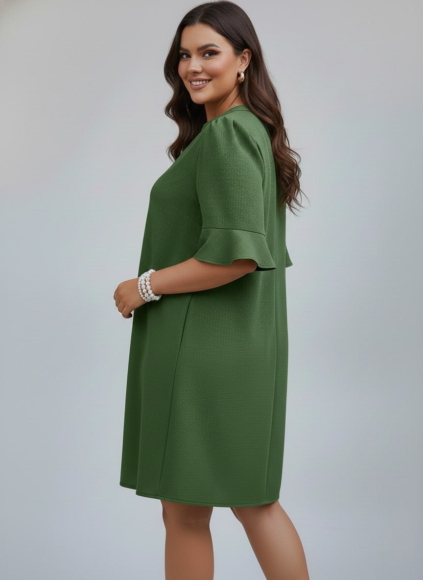 V-Neck Ruffle Short Sleeve Dress ow NEW - Image 25