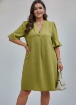 V-Neck Ruffle Short Sleeve Dress gr NEW