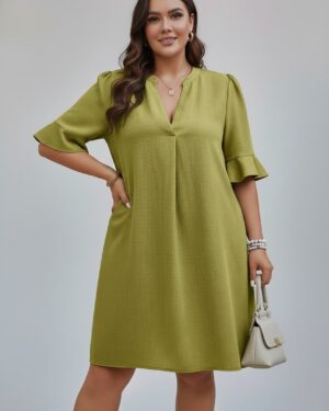 V-Neck Ruffle Short Sleeve Dress gr NEW