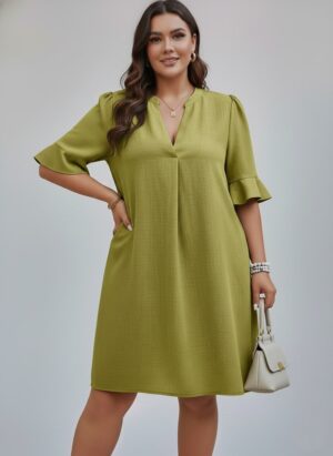 V-Neck Ruffle Short Sleeve Dress gr NEW