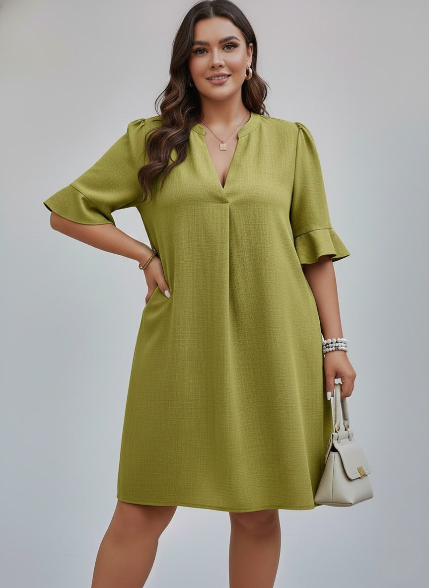 V-Neck Ruffle Short Sleeve Dress ow NEW - Image 6