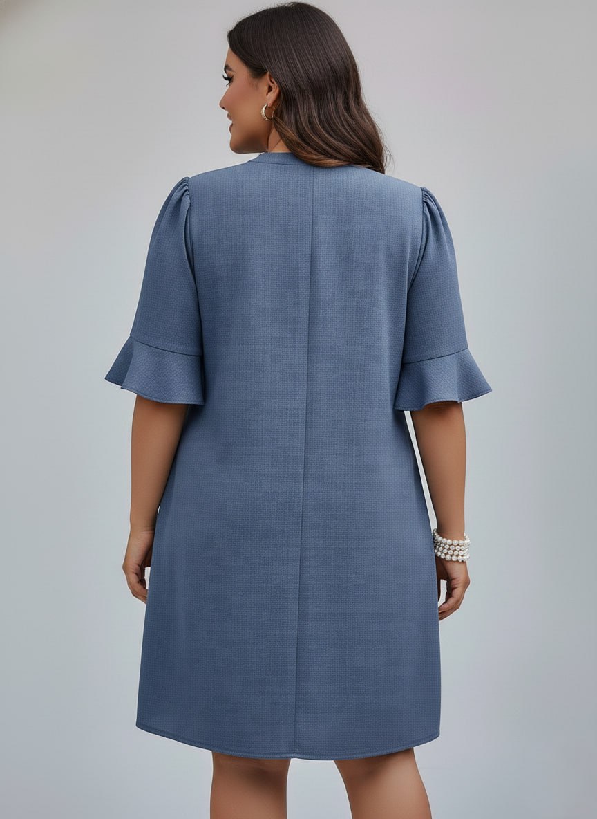 V-Neck Ruffle Short Sleeve Dress ow NEW - Image 4