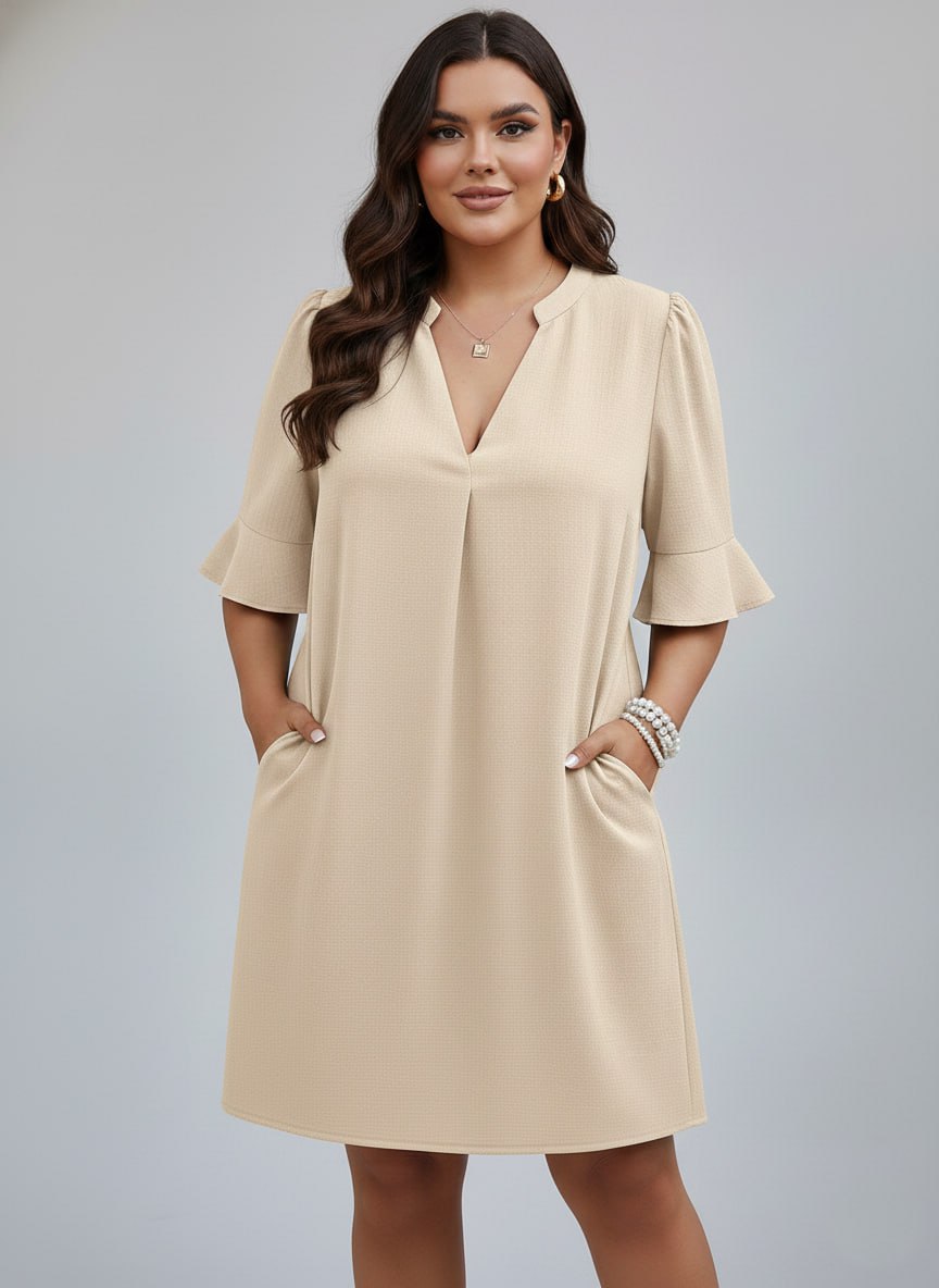 V-Neck Ruffle Short Sleeve Dress ow NEW - Image 19