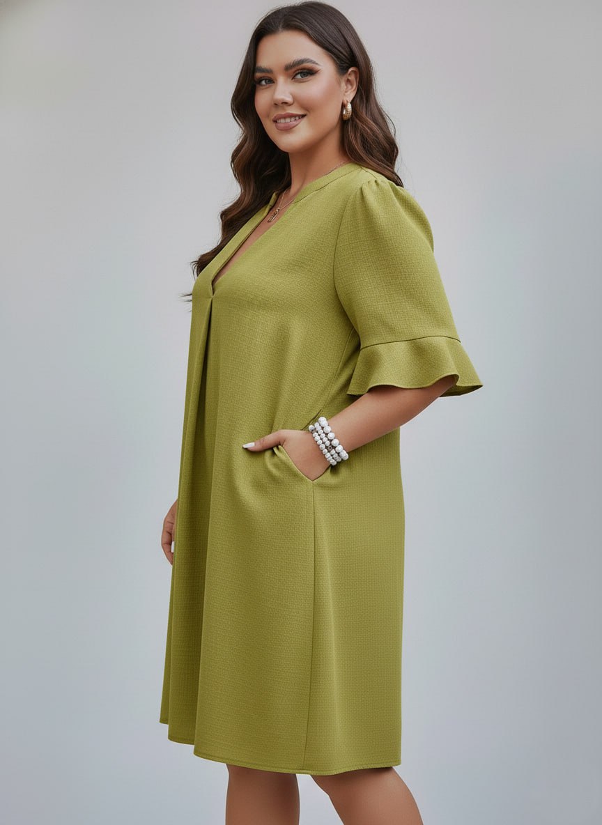 V-Neck Ruffle Short Sleeve Dress ow NEW - Image 8