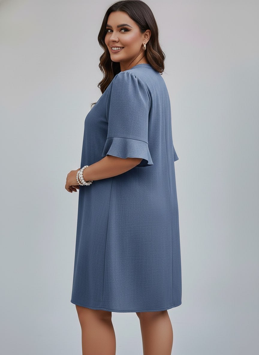 V-Neck Ruffle Short Sleeve Dress ow NEW - Image 5