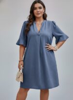 V-Neck Ruffle Short Sleeve Dress bu NEW