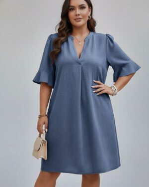 V-Neck Ruffle Short Sleeve Dress bu NEW